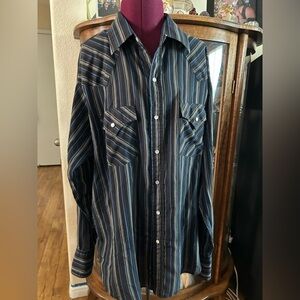 Men's Plain’s Western Wear Striped Blue and Gray Shirt